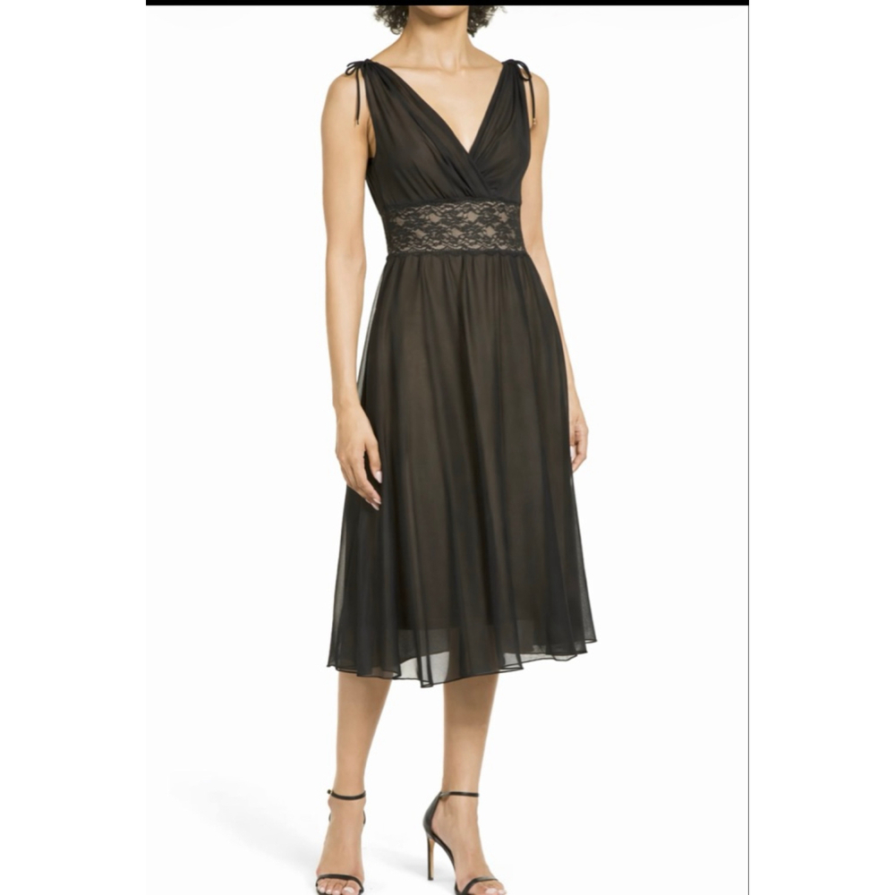 Connected Apparel Black Gold Lace Overlay Dress Size 10 Wedding Cocktail